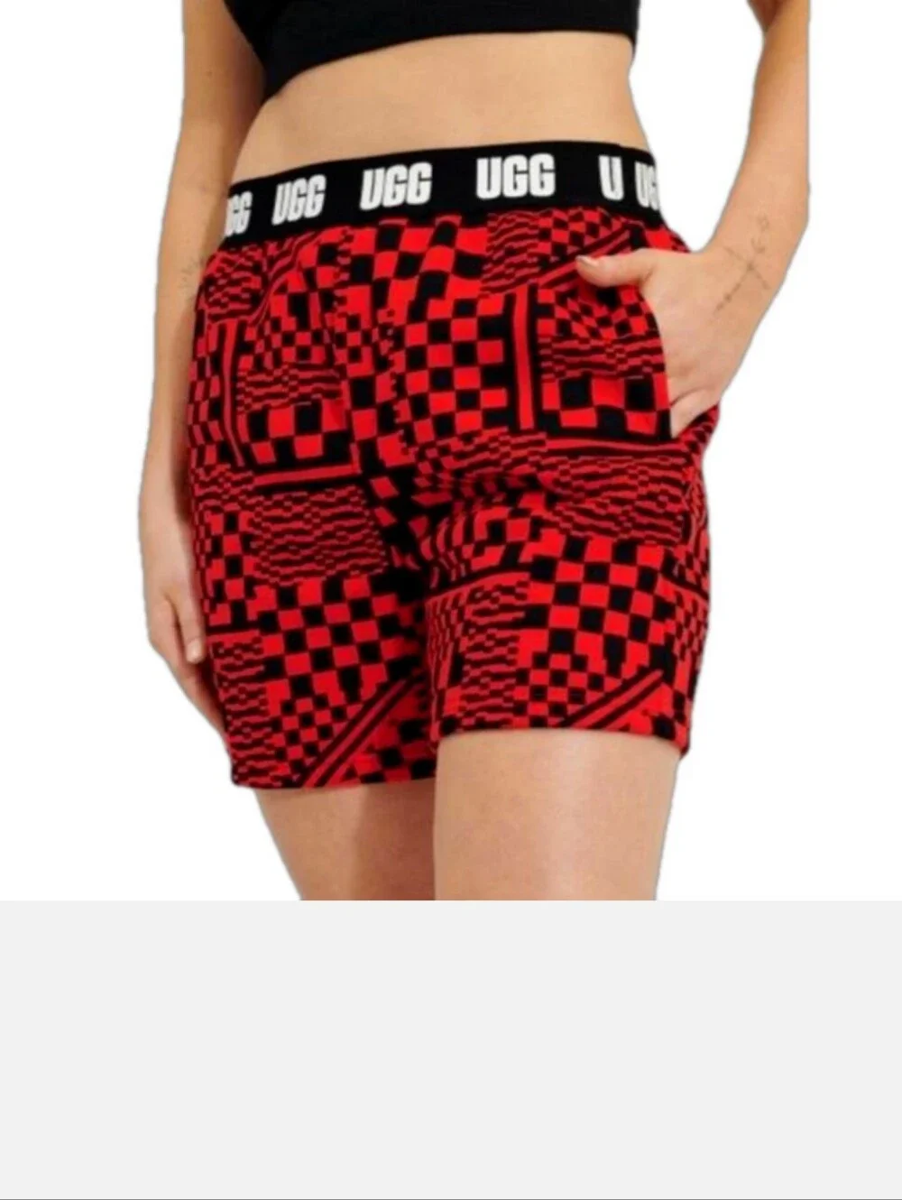 UGG Red and Black Checkerboard Bike Shorts with Branded Waistband
